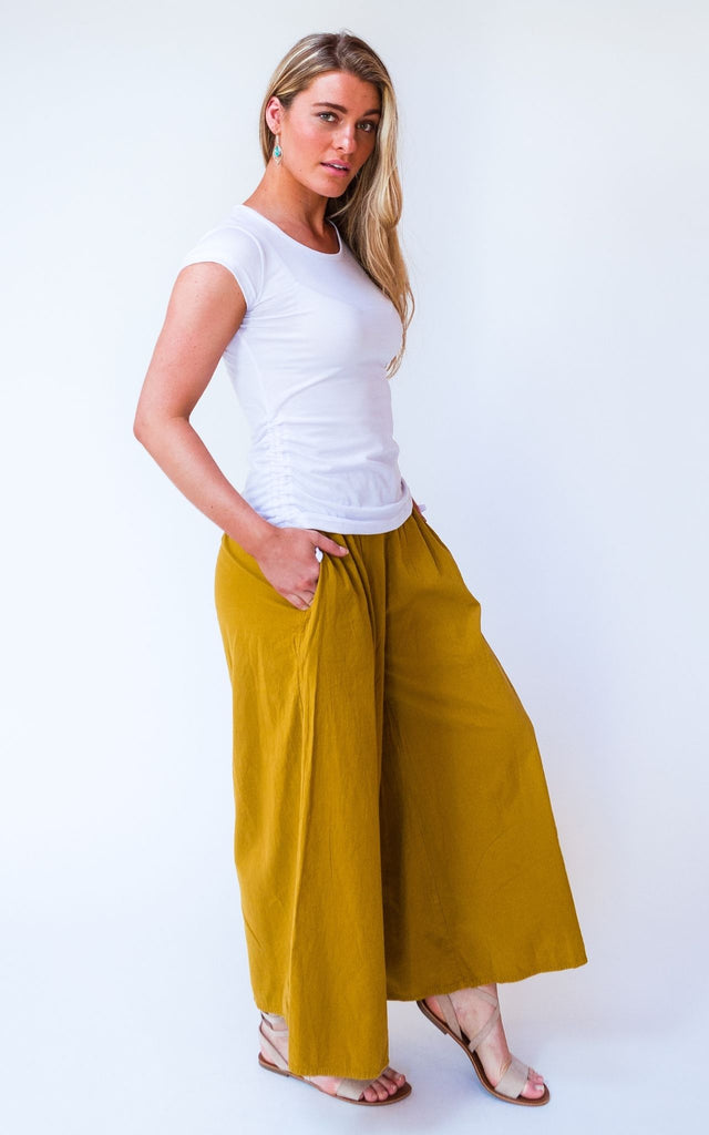Surya Australia Ethical Cotton Palazzo Pants from Nepal - Mustard