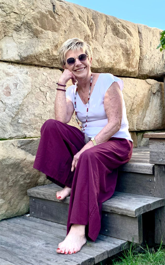 Surya Australia Ethical Cotton Palazzo Pants made in Nepal - Wine