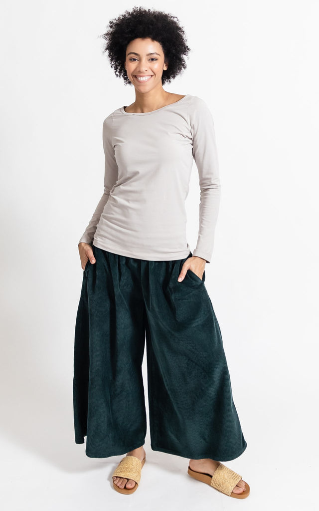 Surya Australia Ethical Cotton Corduroy Palazzo Pants made in Nepal - Teal