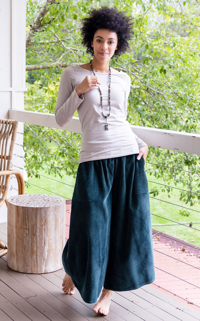 Surya Australia Ethical Cotton Corduroy Palazzo Pants made in Nepal - Teal