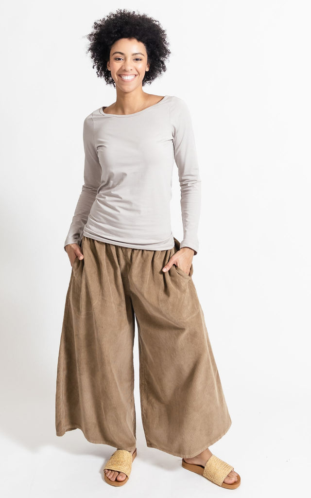 Surya Australia Ethical Cotton Corduroy Palazzo Pants made in Nepal - Sand
