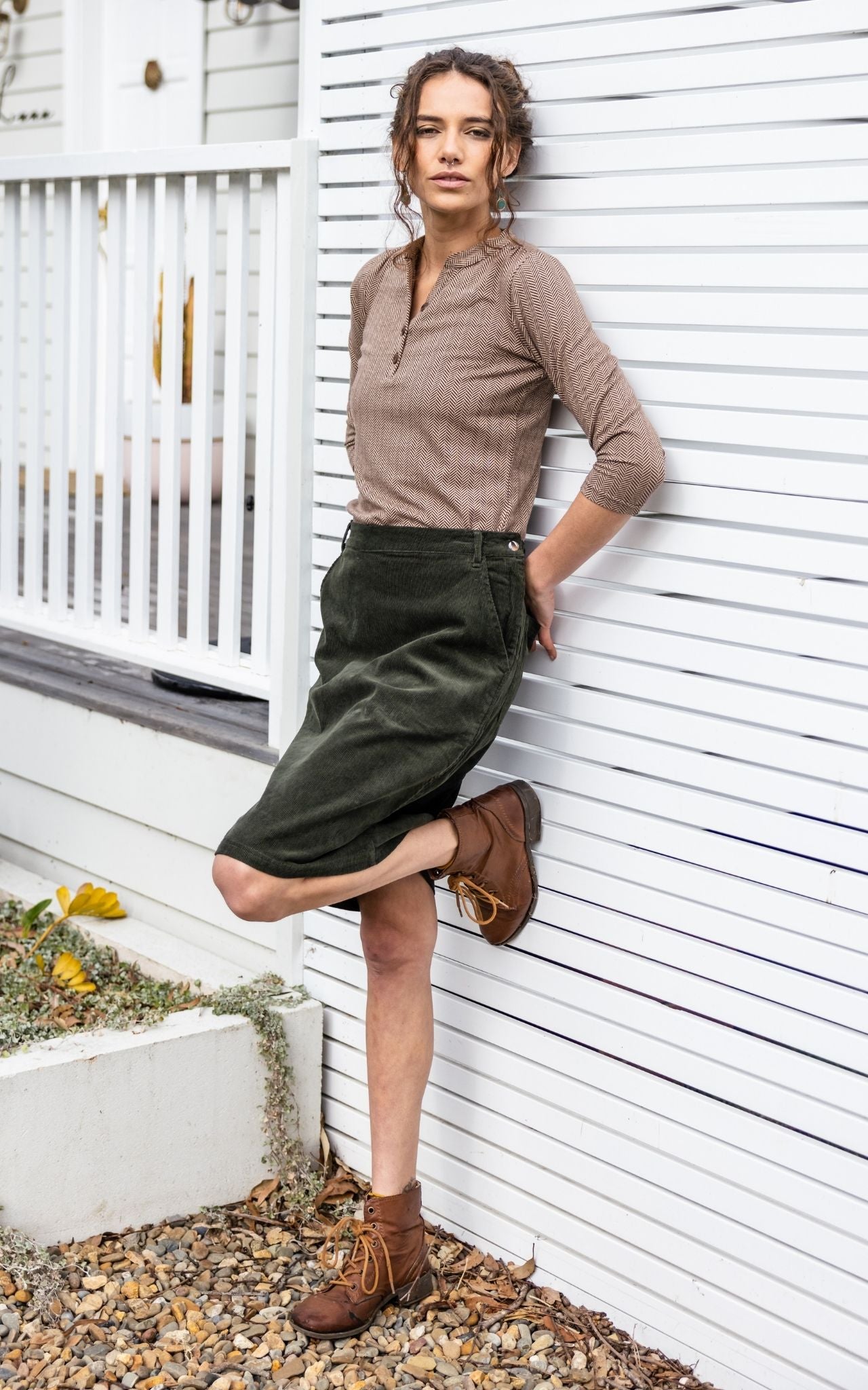 Surya Australia Ethical Cotton Corduroy Skirt made in Nepal - Olive
