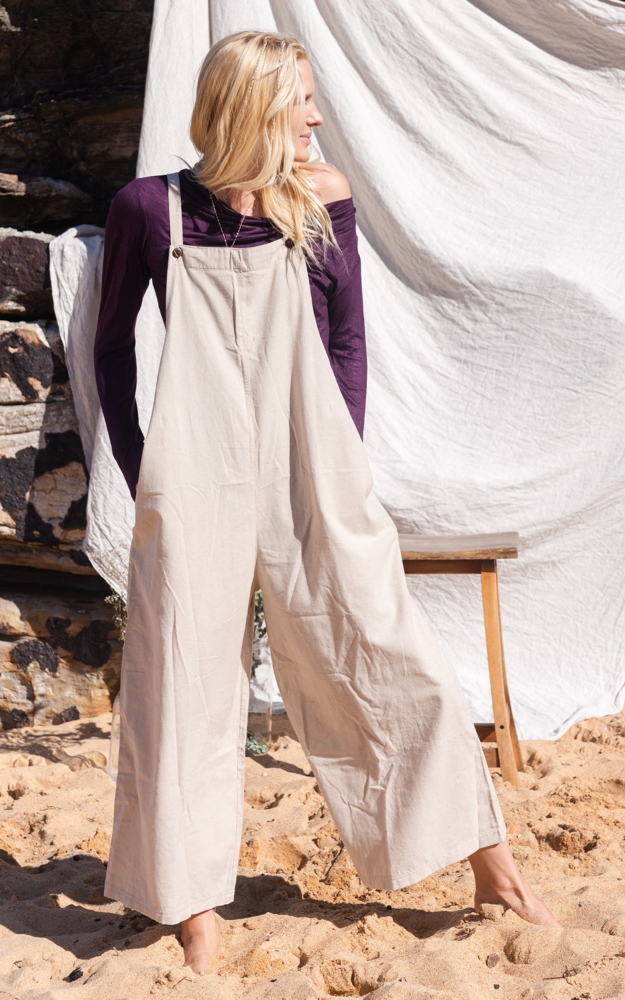 Surya Australia Ethical Cotton 'Juanita' Overalls Dungarees made in Nepal - Oatmeal