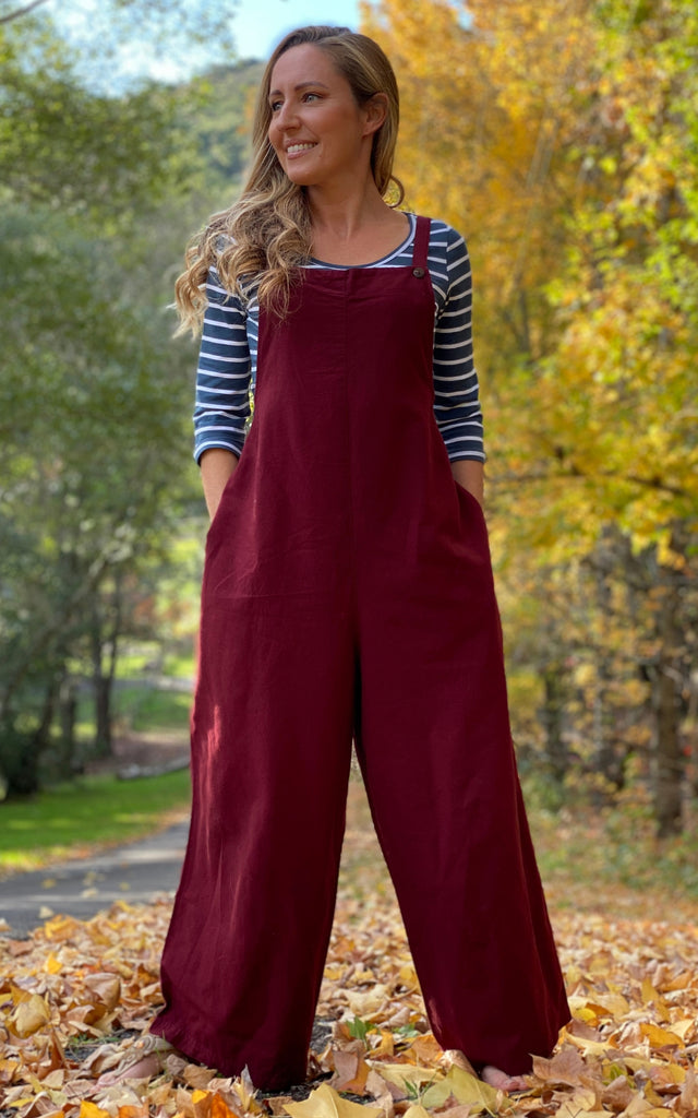 Surya Australia Ethical Cotton 'Juanita' Overalls Dungarees made in Nepal - Berry