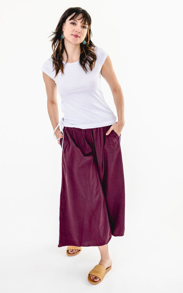 Surya Australia Ethical Cotton Palazzo Pants from Nepal - Wine #colour_wine