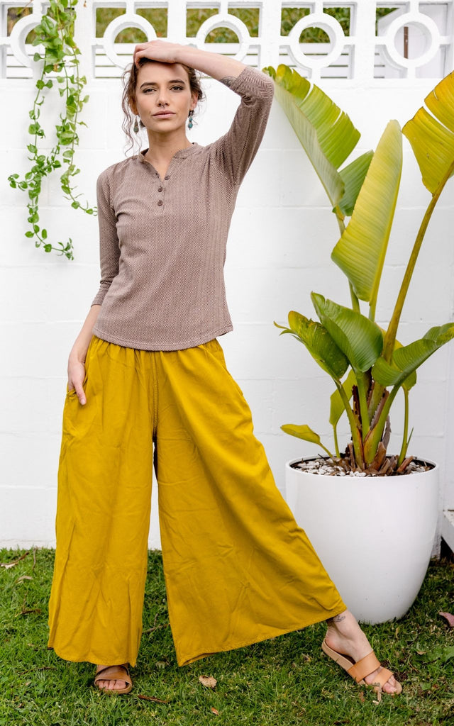 Surya Australia Ethical Cotton Palazzo Pants from Nepal - Mustard