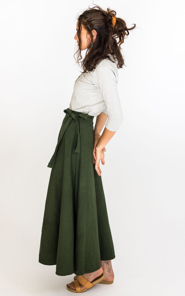 Surya Australia 'Odette' Wrap Skirt from Nepal - Tree Green #colour_tree-green