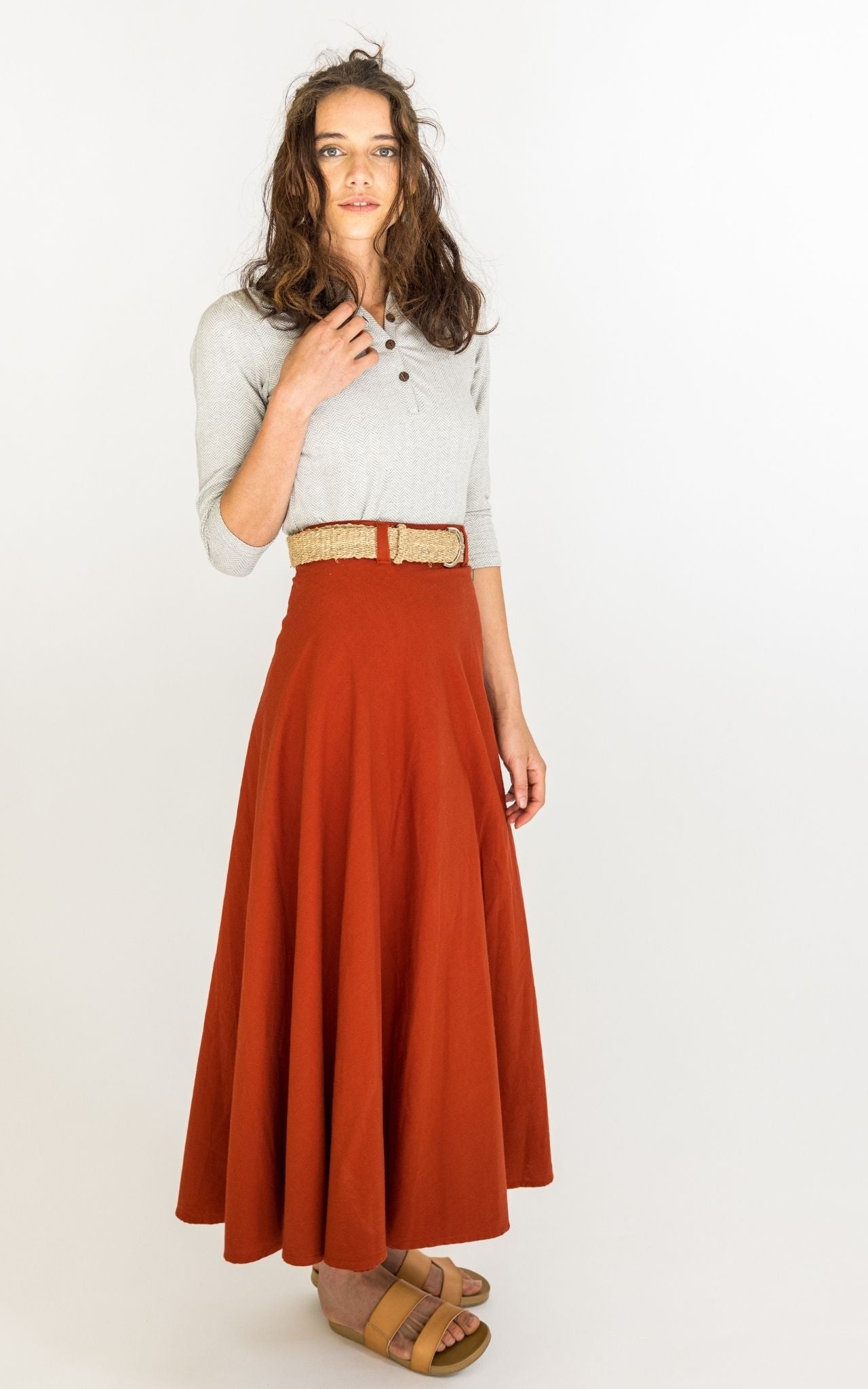 Surya Australia 'Odette' Wrap Skirt from Nepal - Rust #colour_rust