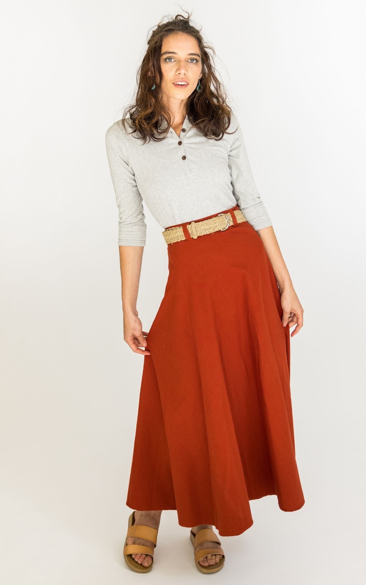 Surya Australia 'Odette' Wrap Skirt from Nepal - Rust #colour_rust
