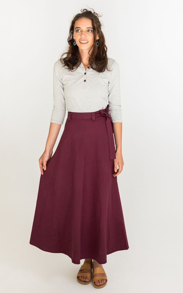 Surya Australia 'Odette' Wrap Skirt from Nepal - Wine #colour_wine