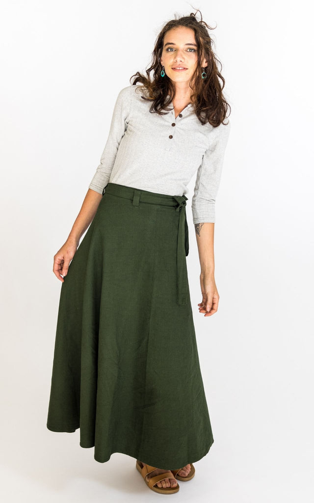 Surya Australia 'Odette' Wrap Skirt from Nepal - Tree Green #colour_tree-green