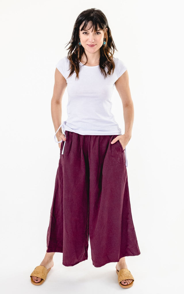 Surya Australia Ethical Cotton Palazzo Pants from Nepal - Wine #colour_wine
