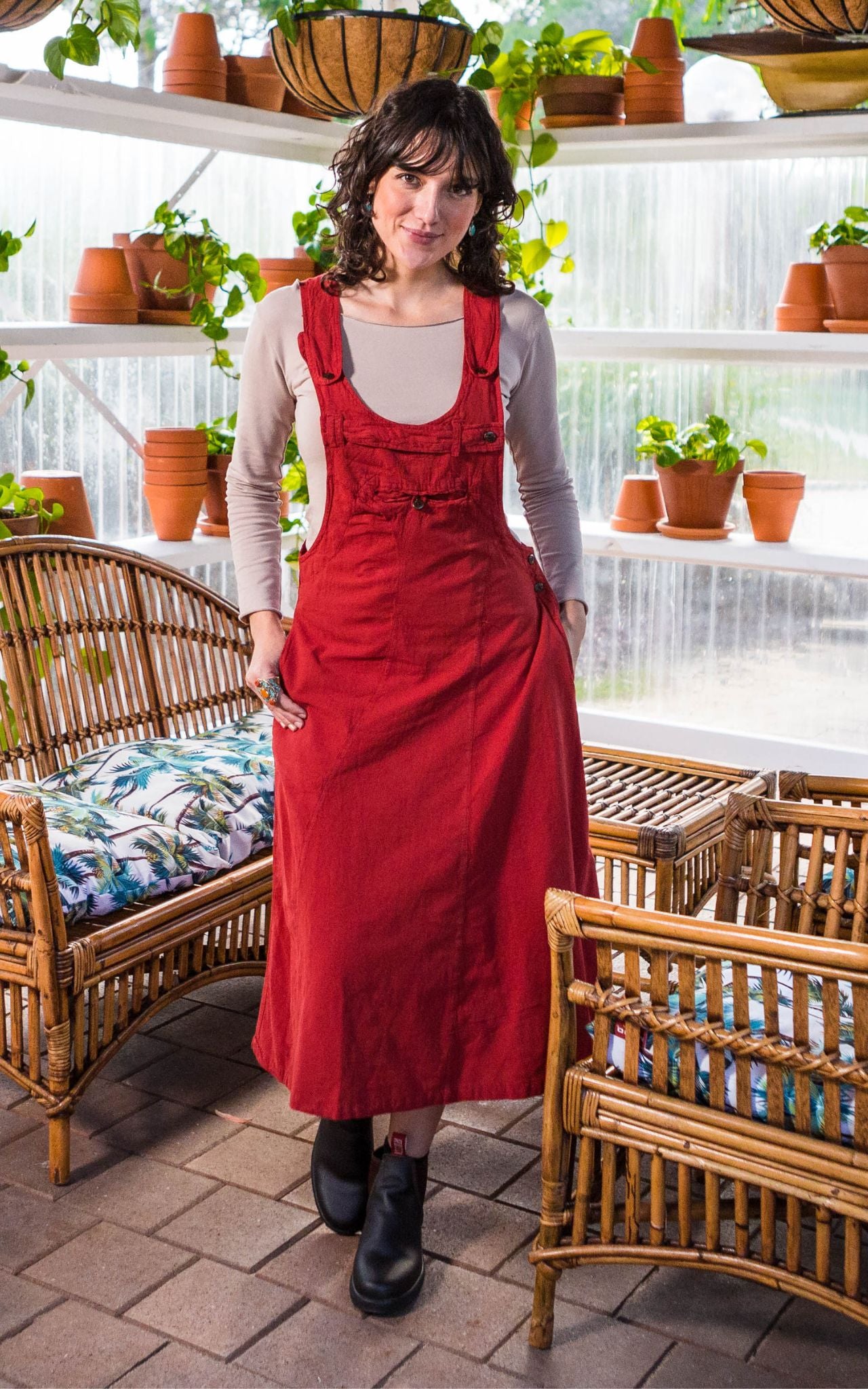 Surya Australia Ethical Cotton Dungaree Dress made in Nepal - Rust