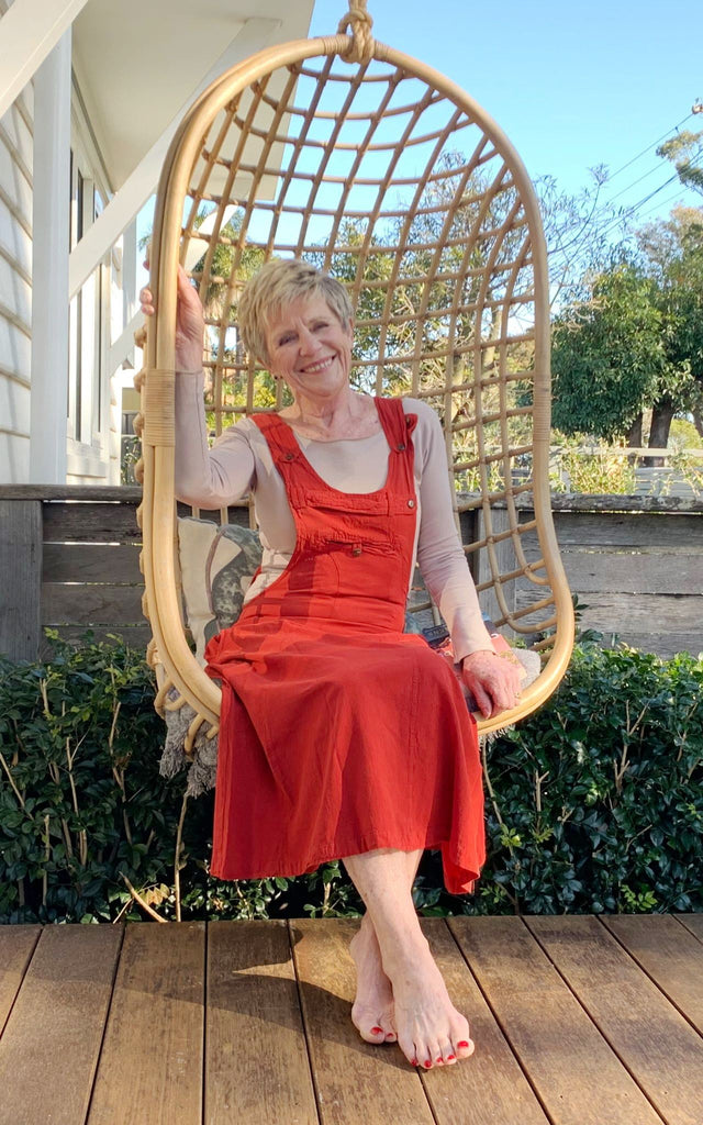 Surya Australia Ethical Cotton Dungaree Dress made in Nepal - Rust
