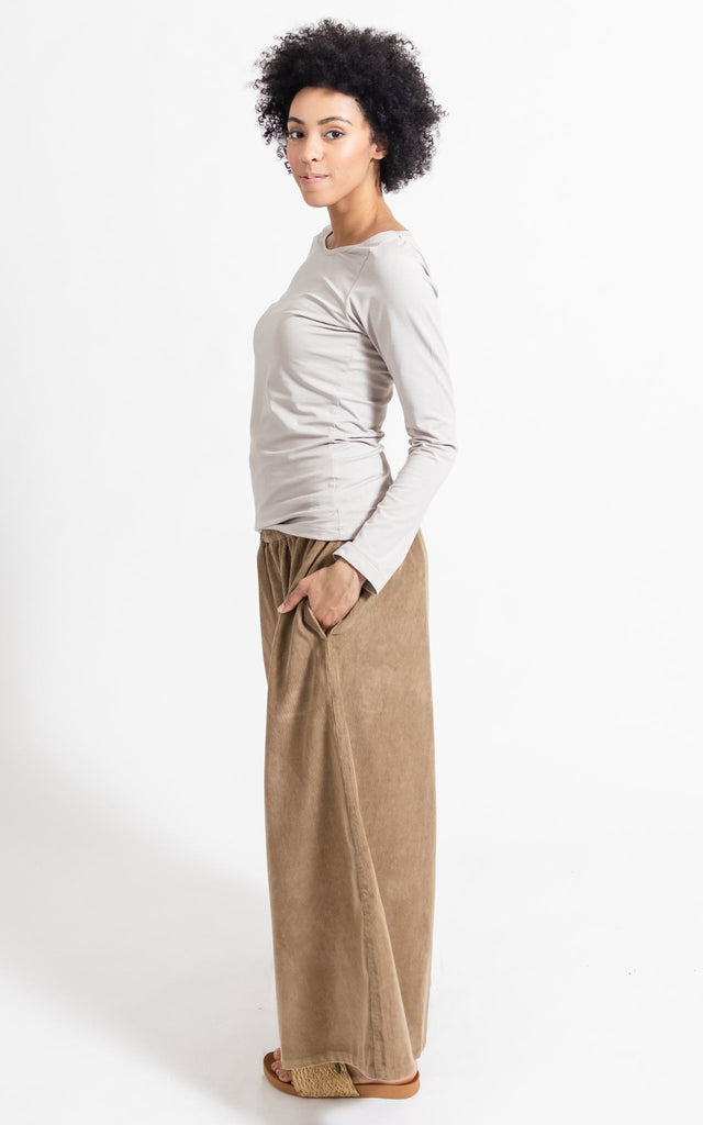 Surya Australia Ethical Cotton Corduroy Palazzo Pants made in Nepal - Sand