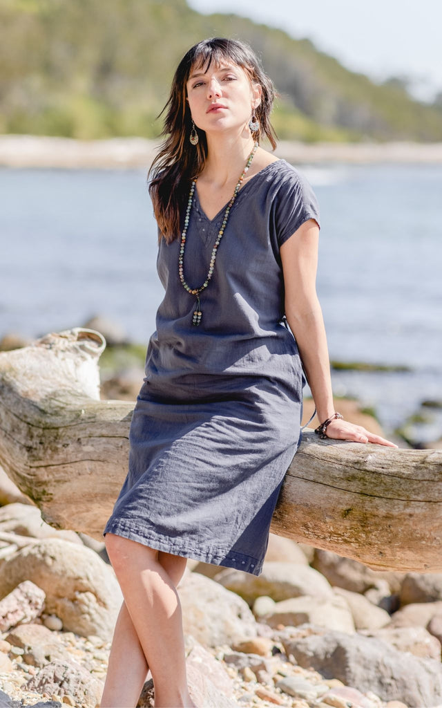 Surya Australia Ethical Cotton 'Aurora' Dress from Nepal #colour_dusty-grey