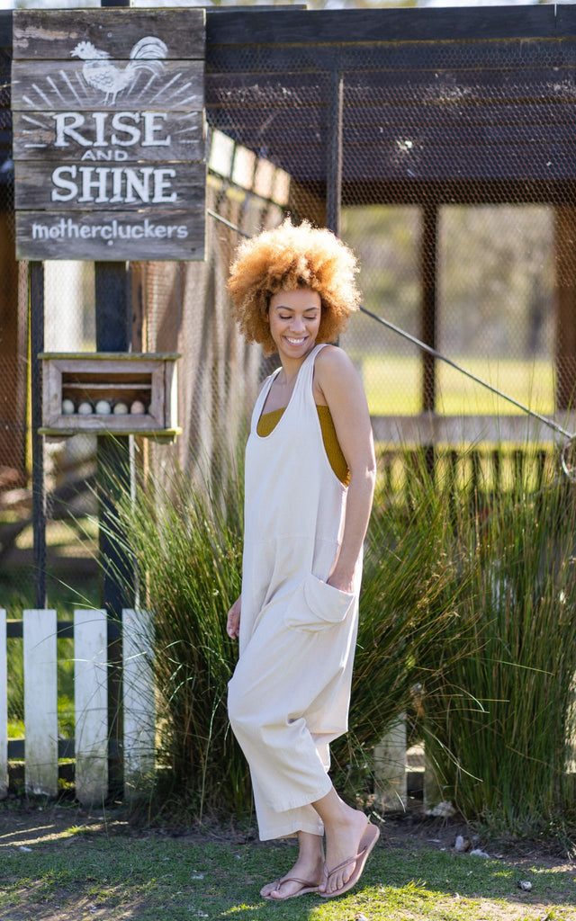 Surya Australia Ethical Cotton 'Bahini' Overalls Dungarees made in Nepal - Oatmeal