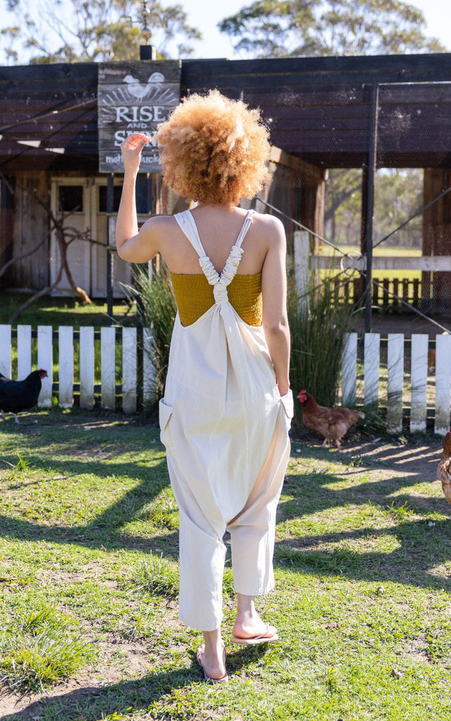 Surya Australia Ethical Cotton 'Bahini' Overalls Dungarees made in Nepal - Oatmeal