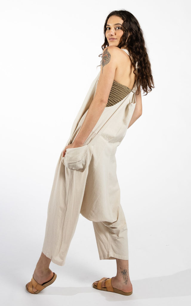 Surya Australia Ethical Cotton 'Bahini' Overalls Dungarees made in Nepal - Oatmeal