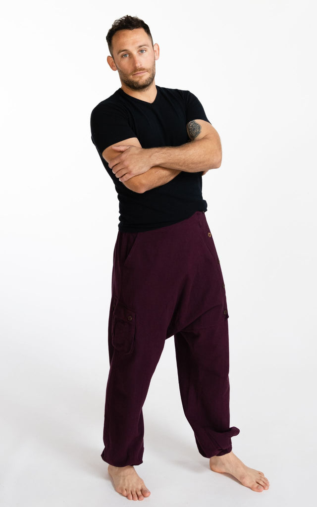 Surya Australia Ethical Cotton Drop Crotch Trousers for Men - Wine