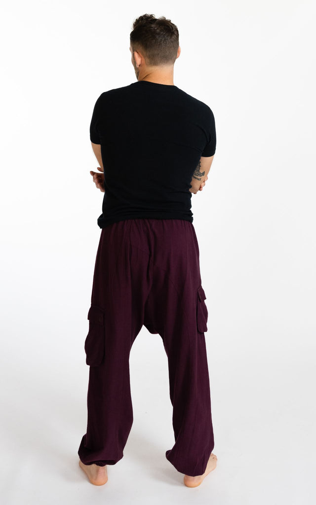 Surya Australia Ethical Cotton Drop Crotch Trousers for Men - Wine