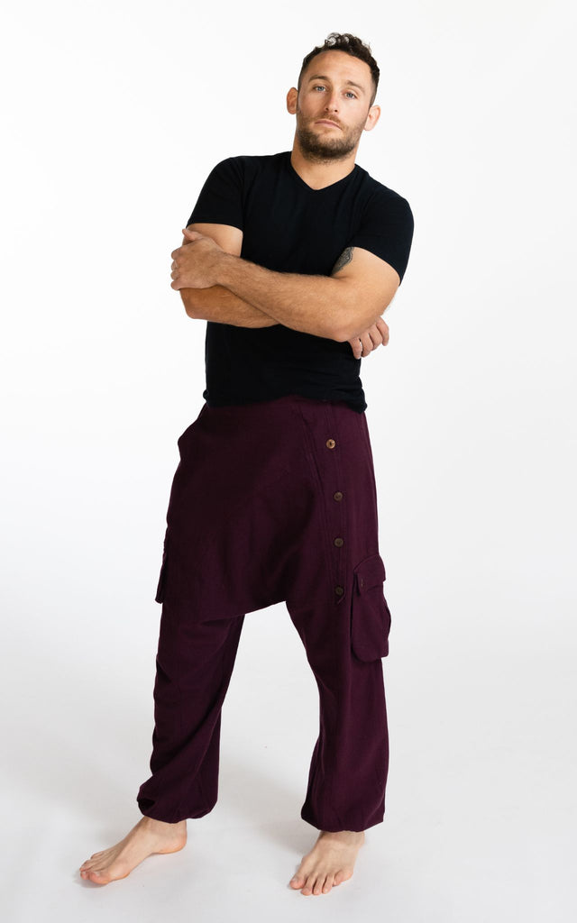 Surya Australia Ethical Cotton Drop Crotch Trousers for Men - Wine