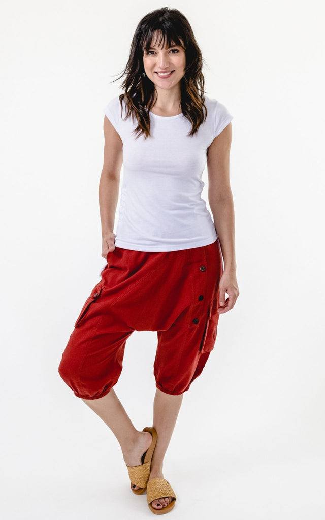 Surya Australia Ethical Cotton Short Drop Crotch Pants - Rust #colour_rust