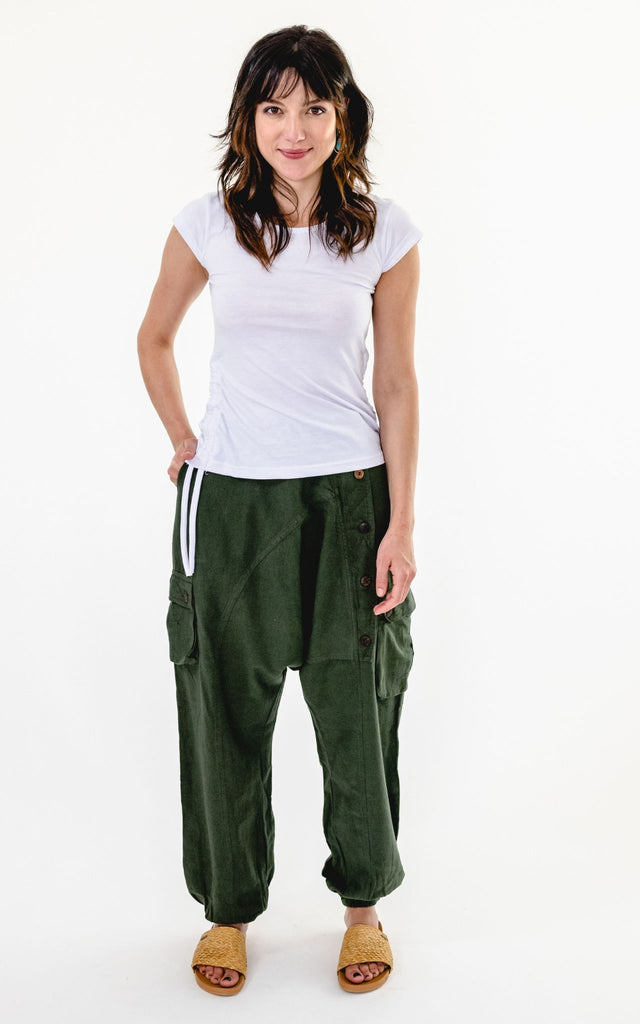 Surya Australia Ethical Drop Crotch Pants Made in Nepal - Green