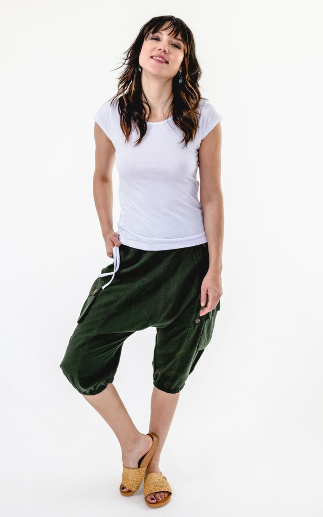 Surya Australia Ethical Cotton Drop Crotch Shorts - Green #colour_green