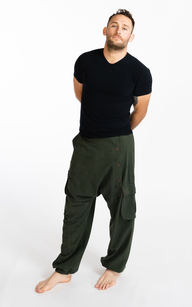 Surya Australia Ethical Cotton Drop Crotch Pants for Men - Green