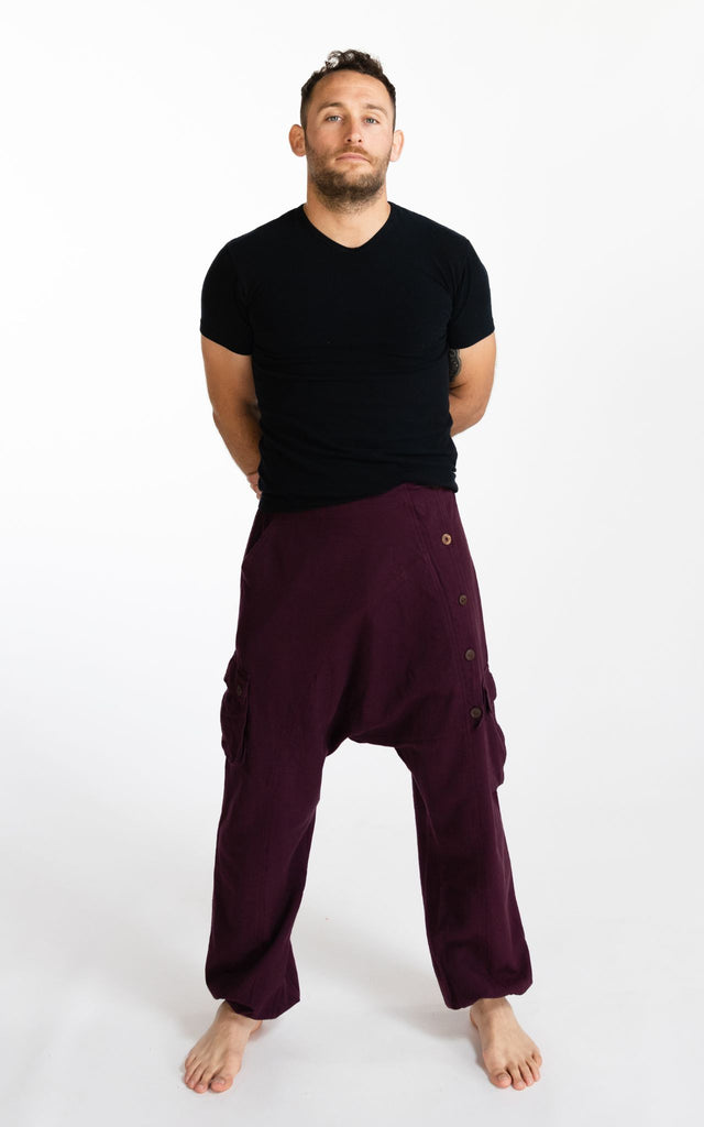 Surya Australia Ethical Cotton Drop Crotch Pants for Men - Wine