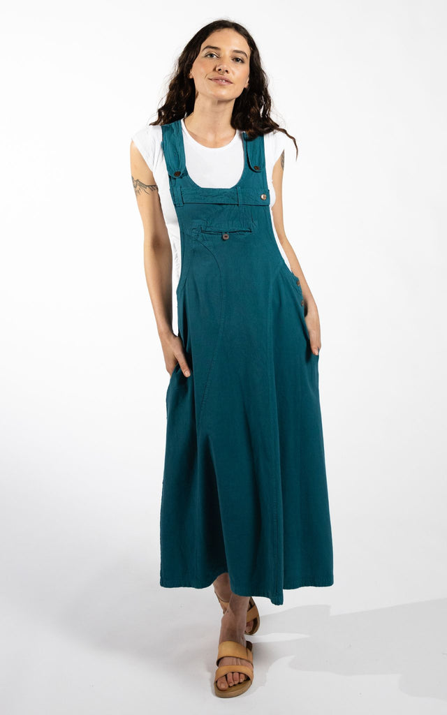 Surya Australia Ethical Cotton Dungaree Dress made in Nepal - Turquoise