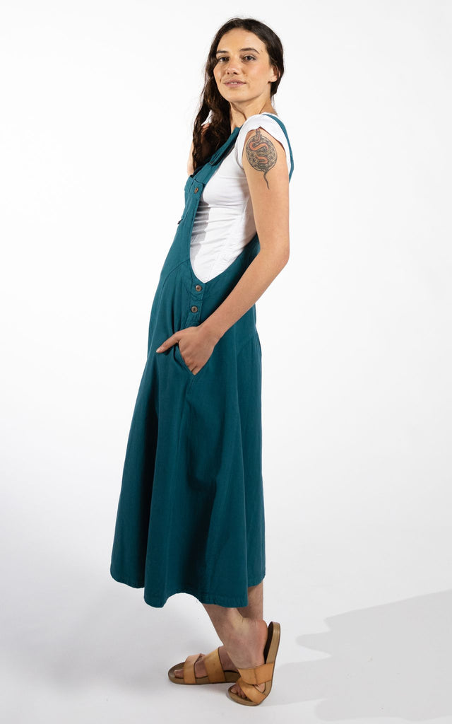 Surya Australia Ethical Cotton Dungaree Dress made in Nepal - Turquoise