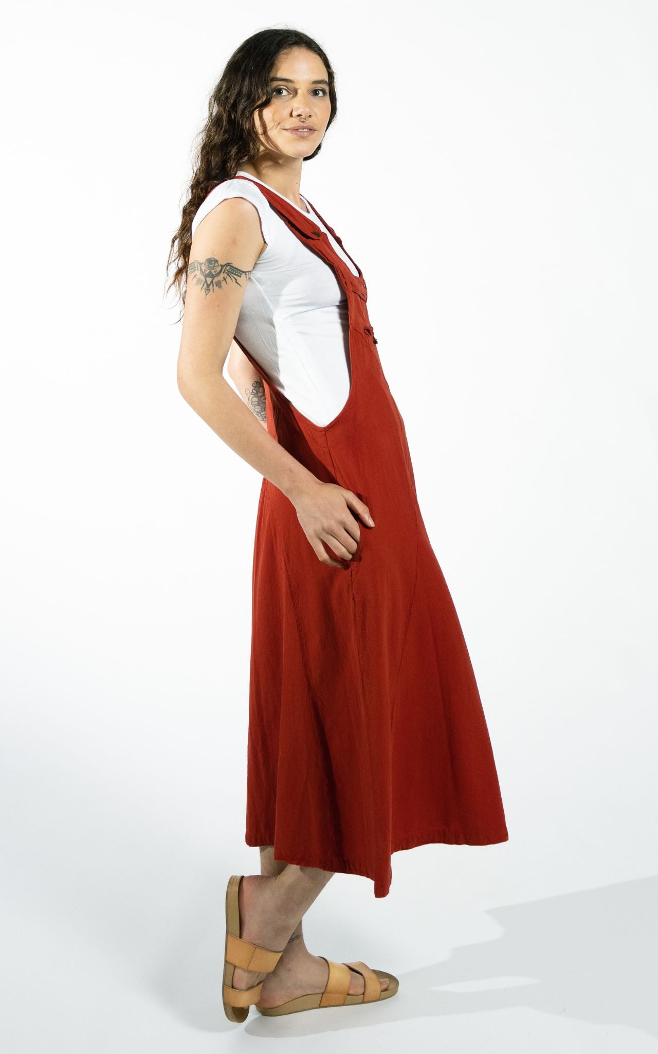 Surya Australia Ethical Cotton Dungaree Dress made in Nepal - Rust