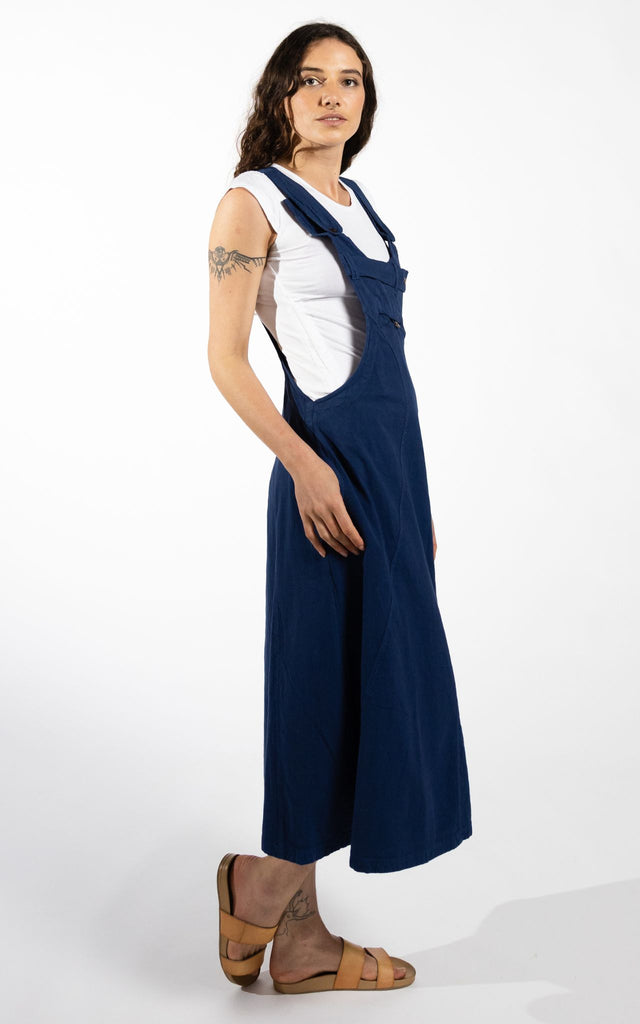 Surya Australia Ethical Dungaree Dress made in Nepal - Dark Blue