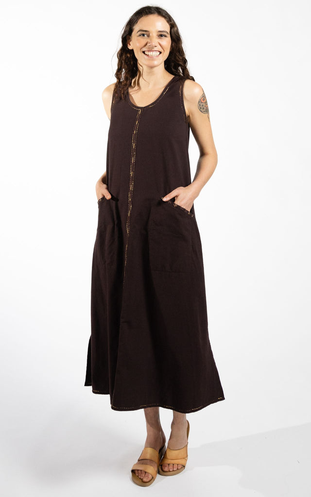 Surya Australia Ethical Cotton 'Calliope' Dress made in Nepal - Chocolate
