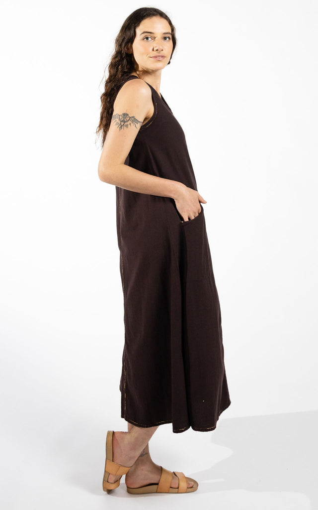 Surya Australia Ethical Cotton 'Calliope' Dress made in Nepal - Chocolate