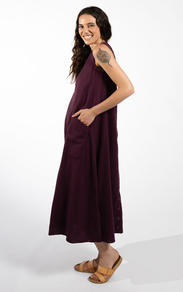Surya Australia Ethical Cotton 'Calliope' Dress made in Nepal - Wine