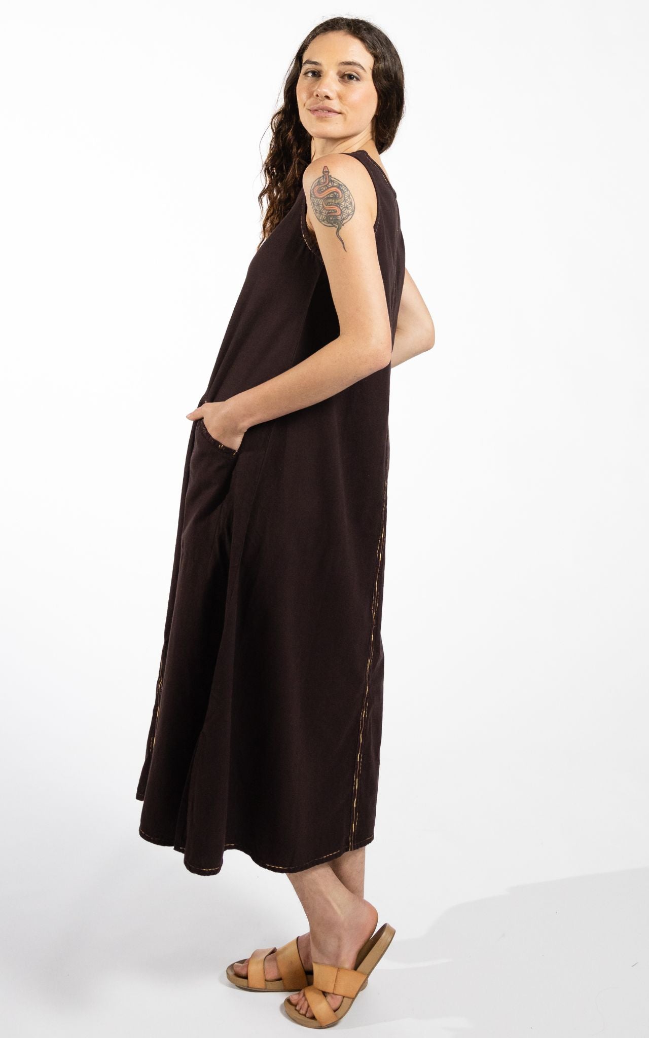 Surya Australia Ethical Cotton 'Calliope' Dress made in Nepal - Chocolate