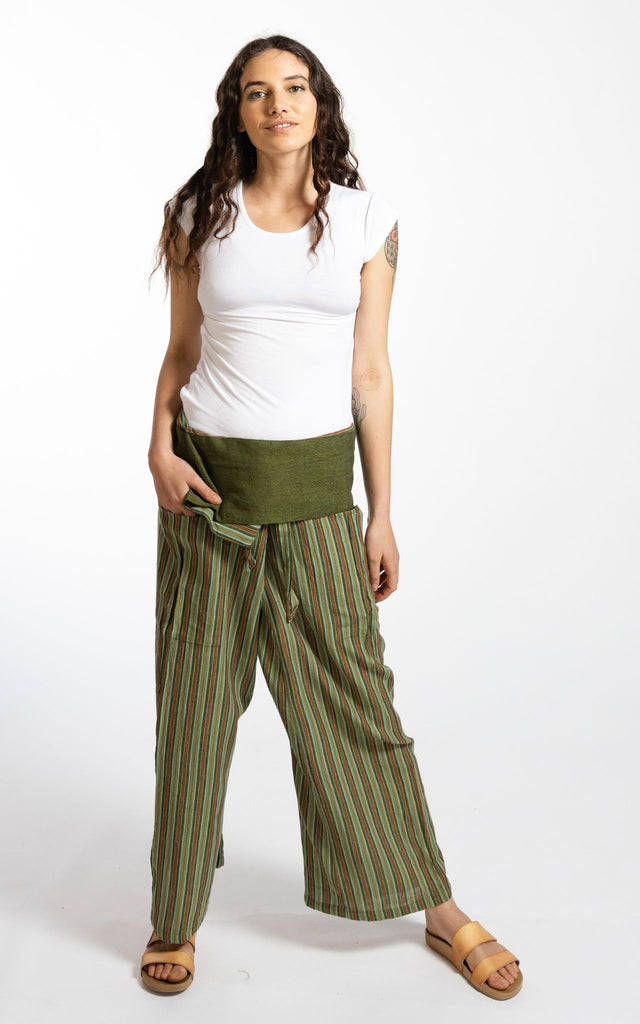 Surya Australia Ethical Cotton Thai Fisherman Pants - Striped Green