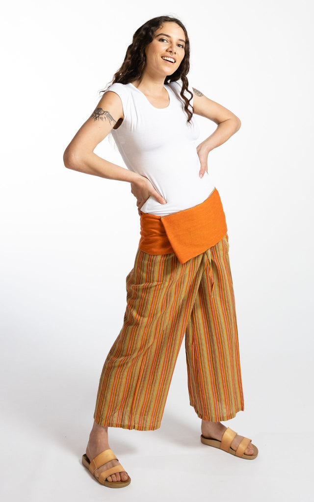 Surya Australia Ethical Cotton Thai Fisherman Pants - Striped Orange