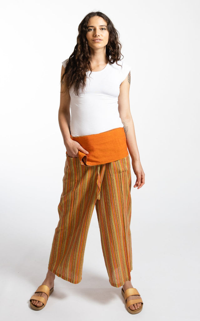 Surya Australia Ethical Cotton Thai Fisherman Pants - Striped Orange