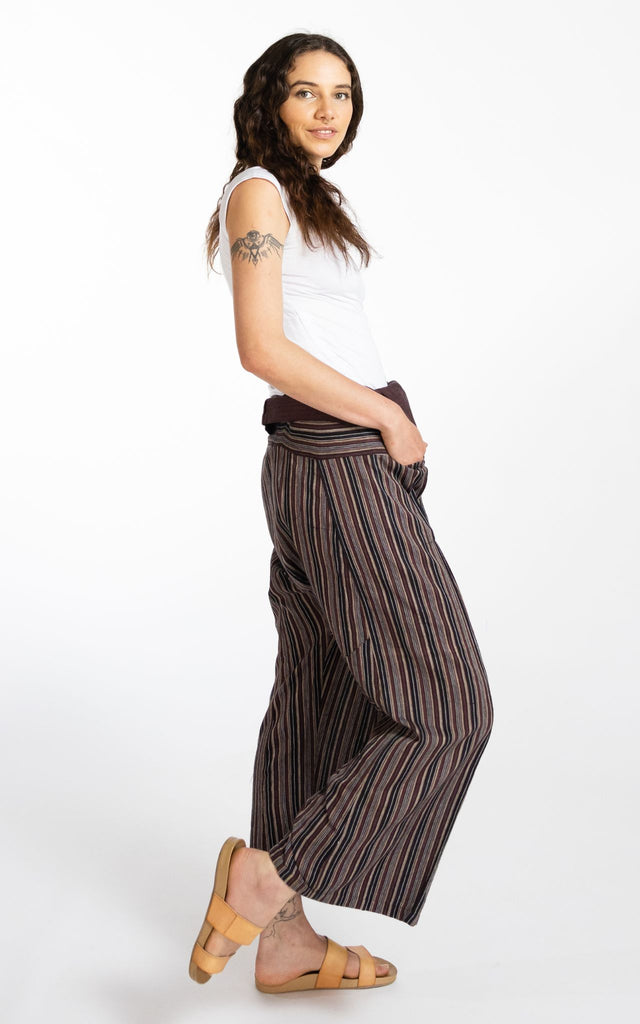 Surya Australia Ethical Cotton Thai Fisherman Pants - Striped Chocolate