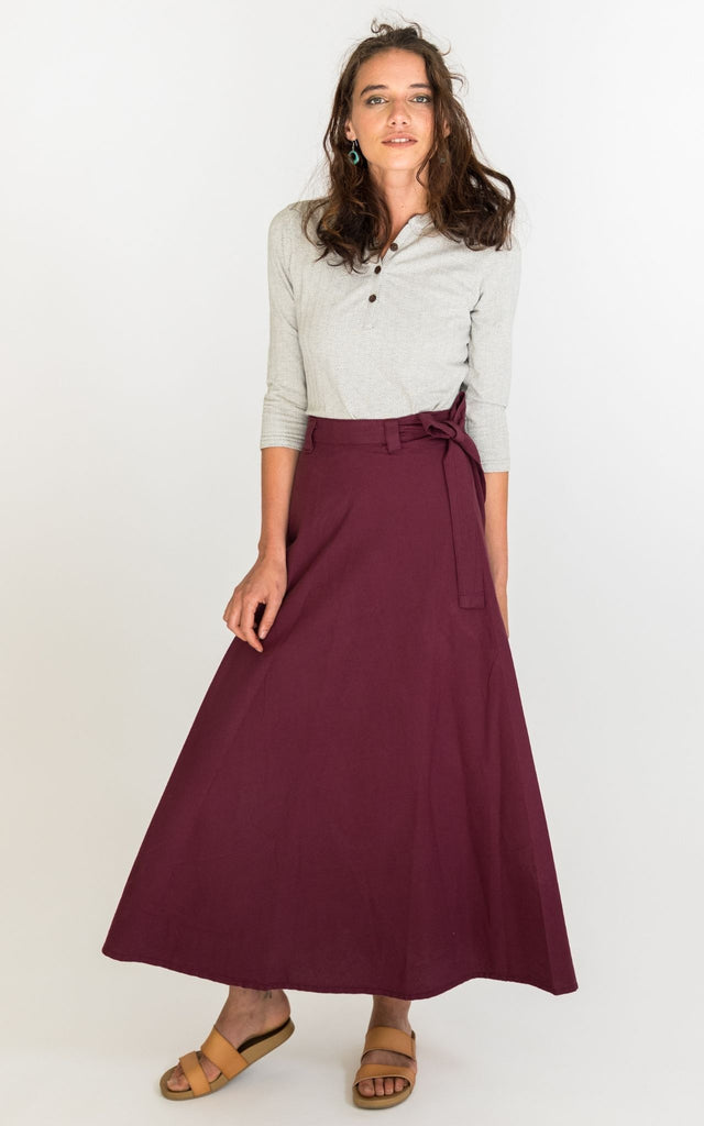 Surya Australia 'Odette' Wrap Skirt from Nepal - Wine #colour_wine