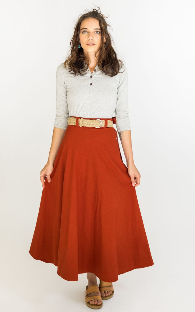 Surya Australia 'Odette' Wrap Skirt from Nepal - Rust #colour_rust