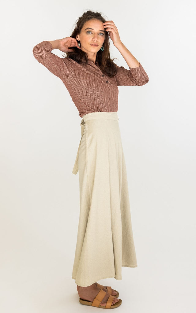 Surya Australia 'Odette' Wrap Skirt from Nepal - Oatmeal #colour_oatmeal