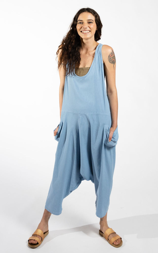 Surya Australia Ethical Cotton 'Bahini' Overalls Dungarees made in Nepal - Sky Blue