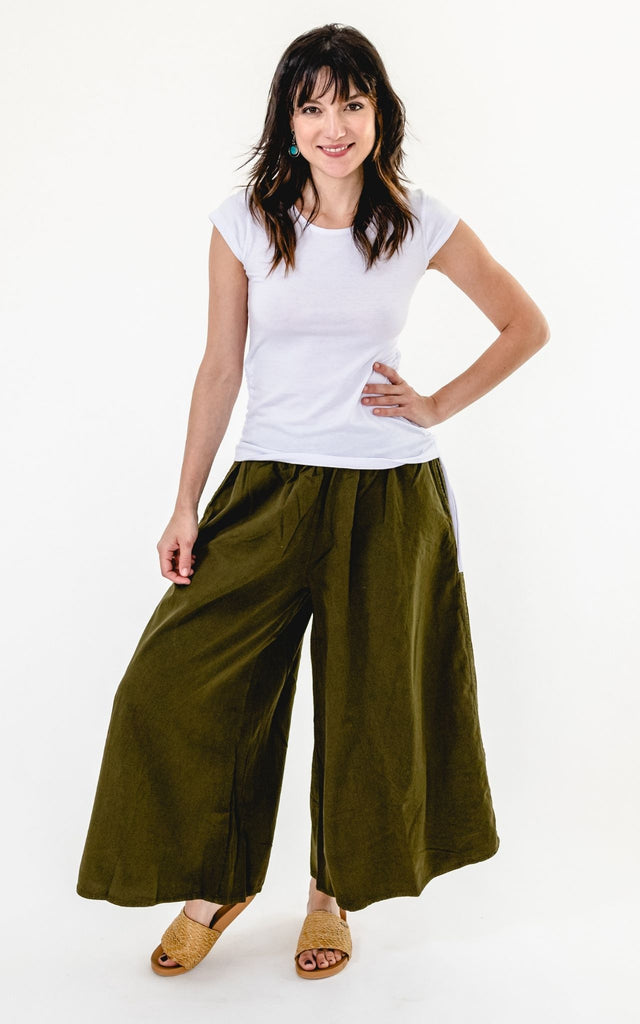 Surya Australia Ethical Cotton Palazzo Pants from Nepal - Tree Green #colour_tree-green