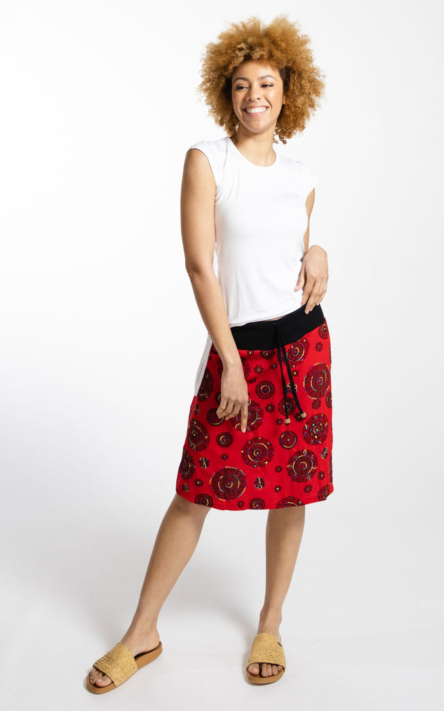 Surya Australia Ethical Stretch Cotton Printed Skirts made in Nepal - Red