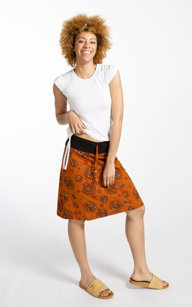 Surya Australia Ethical Stretch Cotton Printed Skirts made in Nepal - Orange